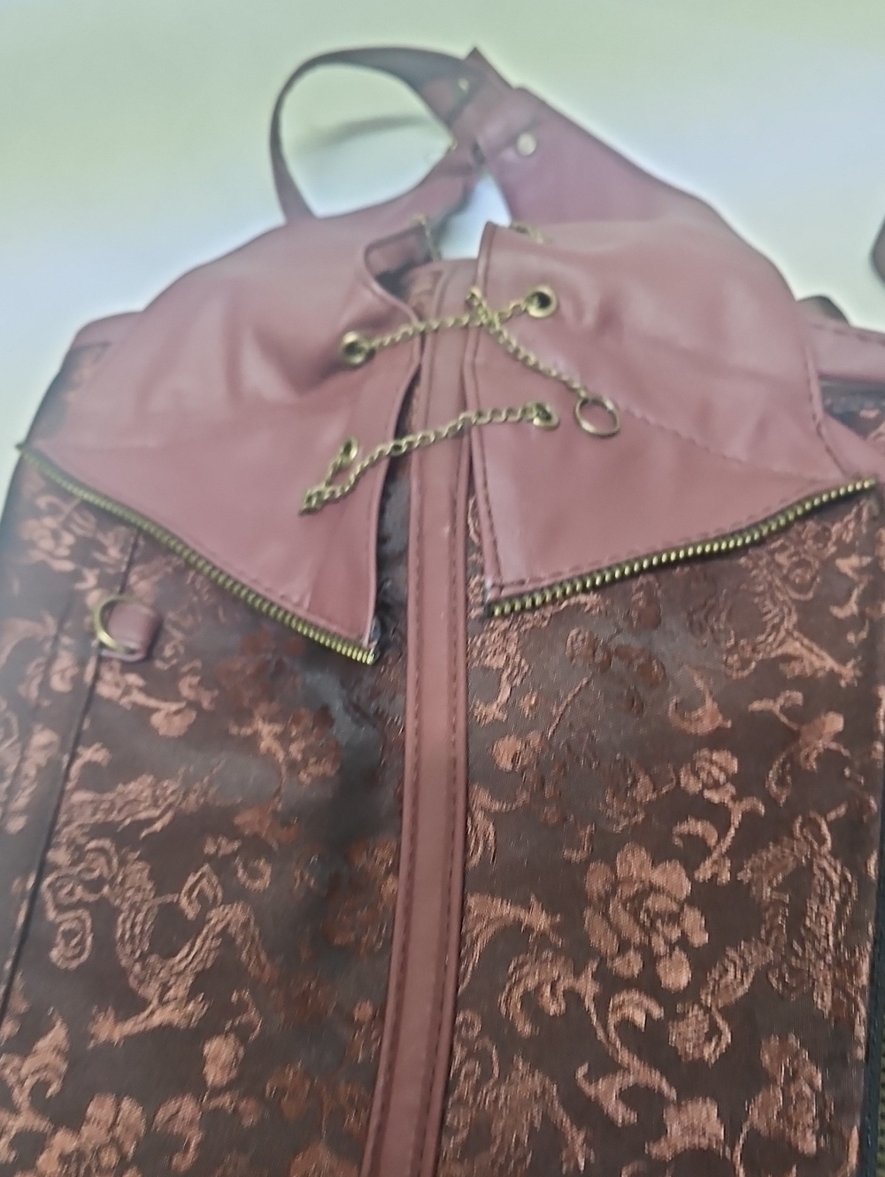 Women’s Floral Brocade Moto CORSET in Deep Burgundy